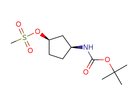 Molecular Structure of 167466-00-4 (Carbamic acid, [(1S,3R)-3-[(methylsulfonyl)oxy]cyclopentyl]-,
1,1-dimethylethyl ester)