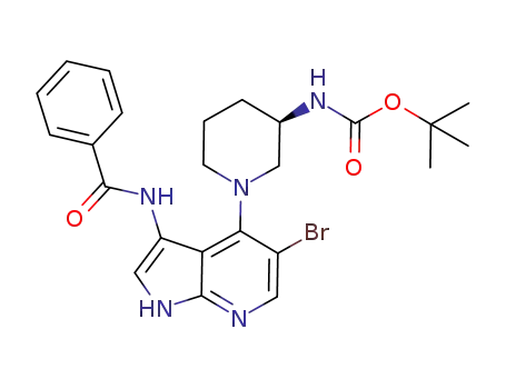 Molecular Structure of 1196507-77-3 ((R)-tert-butyl 1-(3-benzamido-5-bromo-1H-pyrrolo[2,3-b]pyridin-4-yl)piperidin-3-ylcarbamate)