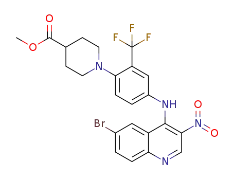 Molecular Structure of 1223003-41-5 (methyl 1-(4-(6-bromo-3-nitroquinolin-4-ylamino)-2-(trifluoromethyl)phenyl)piperidine-4-carboxylate)