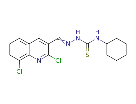 Molecular Structure of 1313027-61-0 (1-((2,8-dichloroquinolin-3-yl)methylene)-4-cyclohexylthiosemicarbazide)