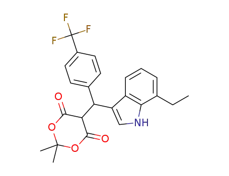 Molecular Structure of 1202463-59-9 (5-{(7-Ethyl-1H-indol-3-yl)[4-(trifluoromethyl)phenyl]methyl}-2,2-dimethyl-1,3-dioxane-4,6-dione)