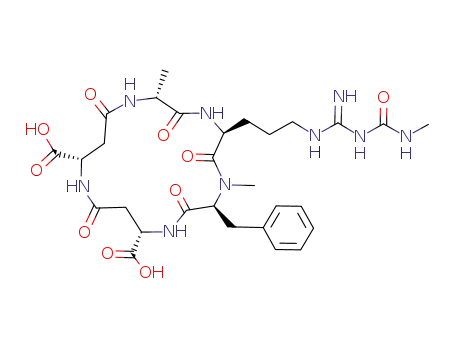 Molecular Structure of 243975-37-3 ((2R,5S,8S,11S,15S)-5-[3-({(E)-amino[(methylcarbamoyl)amino]methylidene}amino)propyl]-8-benzyl-2,7-dimethyl-3,6,9,13,17-pentaoxo-1,4,7,10,14-pentaazacycloheptadecane-11,15-dicarboxylic acid)