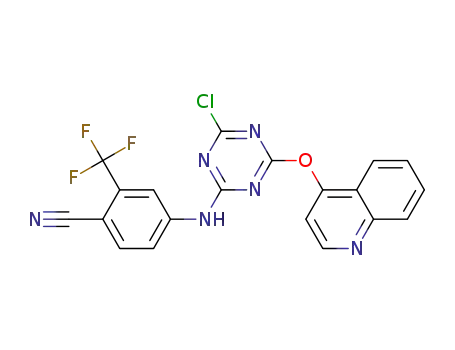 Molecular Structure of 1335017-13-4 (4-[4-chloro-6-(quinolin-4-yloxy)-1,3,5-triazin-2-ylamino]-2-trifluoromethyl-benzonitrile)