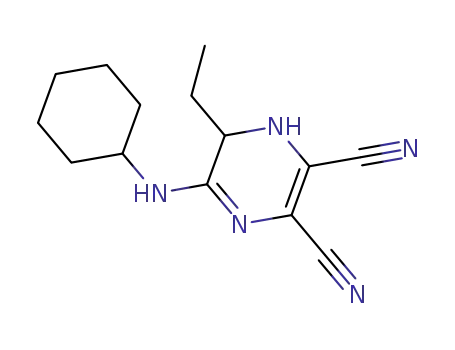 Molecular Structure of 1532557-15-5 (5-(cyclohexylamino)-6-ethyl-1,6-dihydropyrazine-2,3-dicarbonitrile)