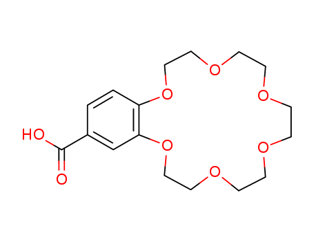 60835-75-8,2,3-(4-CARBOXYBENZO)-1,4,7,10,13,16-HEXAOXACYCLOOCTADEC-2-ENE,2,3,5,6,8,9,11,12,14,15-decahydro-1,4,7,10,13,16-benzohexaoxacyclooctadecin-18-carboxylicacid; 4'-Carboxybenzo-18-crown-6