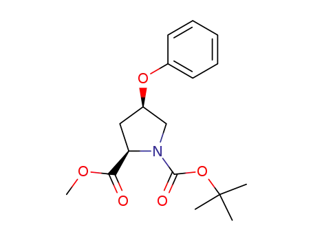 Molecular Structure of 198969-19-6 ((2R,4R)-4-Phenoxy-1,2-pyrrolidinedicarboxylic acid1-(1,1-dimethylethyl)-2-methylester)