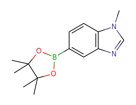Molecular Structure of 1107627-02-0 (1-Methyl-5-(4,4,5,5-tetramethyl-1,3,2-dioxaborolan-2-yl)-1H-benzimidazole)