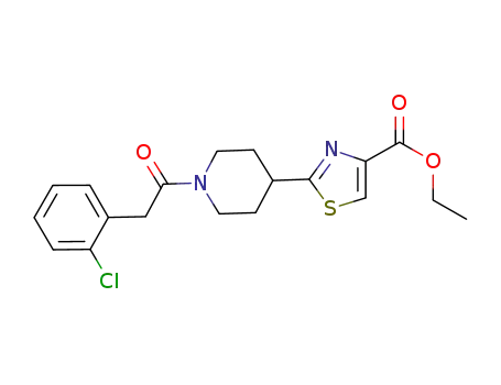 Molecular Structure of 721970-48-5 (4-Thiazolecarboxylic acid, 2-[1-[(2-chlorophenyl)acetyl]-4-piperidinyl]-,
ethyl ester)