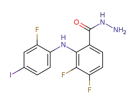 Molecular Structure of 718619-66-0 (N-amino{3,4-difluoro-2-[(2-fluoro-4-iodophenyl)amino]phenyl}carboxamide; 2-(4-iodo-2-fluoro-phenylamino)-3,4-difluoro-benzoic acid hydrazide)