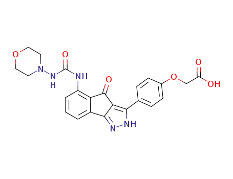 Molecular Structure of 784211-60-5 (Acetic acid,
[4-[1,4-dihydro-5-[[(4-morpholinylamino)carbonyl]amino]-4-oxoindeno[1,
2-c]pyrazol-3-yl]phenoxy]-)