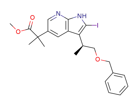 Molecular Structure of 246219-75-0 (methyl (S)-2-[3-(2-benzyloxy-1-methylethyl)-2-iodo-1H-pyrrolo[2,3-b]pyridin-5-yl]-2-methylpropanoate)