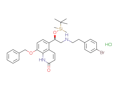 Molecular Structure of 530084-80-1 (2(1H)-Quinolinone,
5-[(1R)-2-[[2-(4-bromophenyl)ethyl]amino]-1-[[(1,1-dimethylethyl)dimeth
ylsilyl]oxy]ethyl]-8-(phenylmethoxy)-, monohydrochloride)
