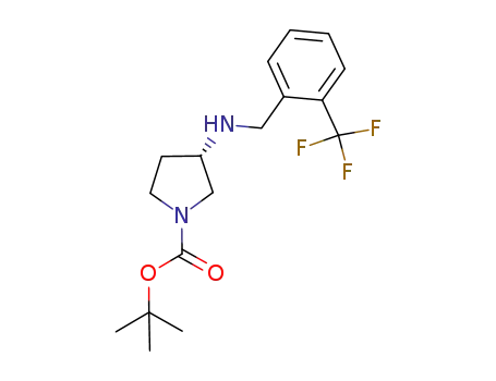 Molecular Structure of 820969-43-5 (1-Pyrrolidinecarboxylic acid,
3-[[[2-(trifluoromethyl)phenyl]methyl]amino]-, 1,1-dimethylethyl ester,
(3S)-)