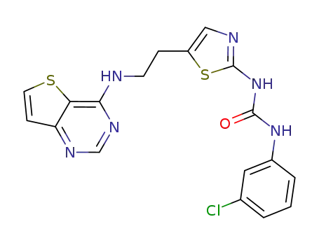 Molecular Structure of 1057249-41-8 (N-(3-Chlorophenyl)-N'-[5-[2-(thieno[3,2-d]pyrimidin-4-ylamino)ethyl]-2-thiazolyl]urea)