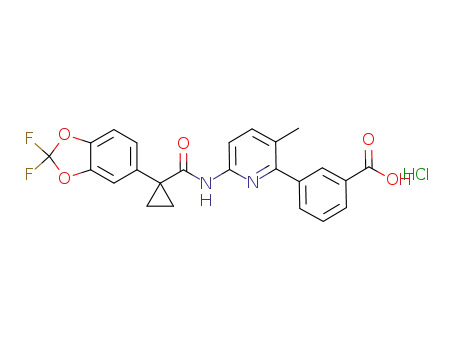 Molecular Structure of 1160221-26-0 (3-(6-{[1-(2,2-Difluoro-benzo[1,3]dioxol-5-yl)-cyclopropanecarbonyl]-amino}-3-methyl-pyridin-2-yl)-benzoicacidhydrochloride)