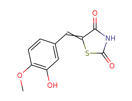 Molecular Structure of 184840-76-4 (2,4-Thiazolidinedione, 5-[(3-hydroxy-4-methoxyphenyl)methylene]-)