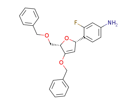 Molecular Structure of 320592-21-0 (4-(5-((benzyloxy)methyl)-4-(benzyloxy)-2,5-dihydro-β-L-furan-2-yl)-3-fluoroaniline)