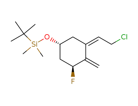 Molecular Structure of 123836-62-4 (Silane,
[[(1R,3Z,5S)-3-(2-chloroethylidene)-5-fluoro-4-methylenecyclohexyl]oxy]
(1,1-dimethylethyl)dimethyl-)