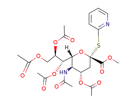 Molecular Structure of 124925-07-1 ((2S,4S,5R,6R)-4-Acetoxy-5-acetylamino-2-(pyridin-2-ylsulfanyl)-6-((1S,2R)-1,2,3-triacetoxy-propyl)-tetrahydro-pyran-2-carboxylic acid methyl ester)