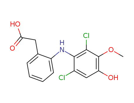 Molecular Structure of 118423-38-4 (Benzeneacetic acid,
2-[(2,6-dichloro-4-hydroxy-3-methoxyphenyl)amino]-)