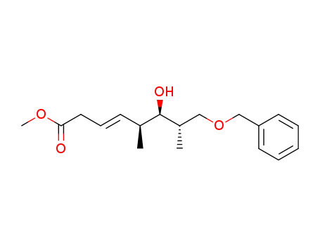 Molecular Structure of 184528-50-5 (3-Octenoic acid, 6-hydroxy-5,7-dimethyl-8-(phenylmethoxy)-, methyl
ester, (3E,5S,6R,7S)-)