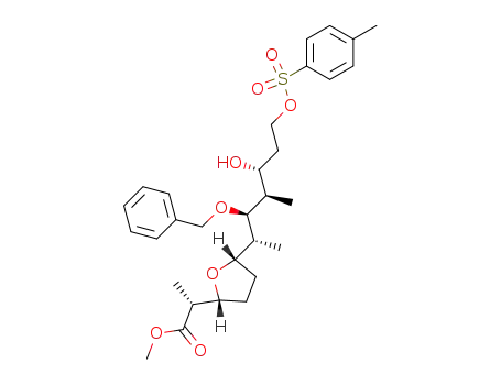 (R)-2-{(2R,5S)-5-[(1R,2S,3R,4R)-2-Benzyloxy-4-hydroxy-1,3-dimethyl-6-(toluene-4-sulfonyloxy)-hexyl]-tetrahydro-furan-2-yl}-propionic acid methyl ester