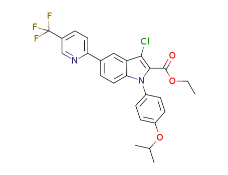 Molecular Structure of 871829-82-2 (3-chloro-1-(4-isopropoxyphenyl)-5-(5-trifluoromethylpyrid-2-yl)-1H-indole-2-carboxylic acid ethyl ester)