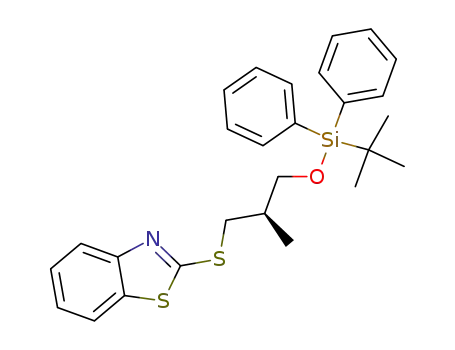 Molecular Structure of 887612-20-6 (2-[(R)-3-(tert-Butyl-diphenyl-silanyloxy)-2-methyl-propylsulfanyl]-benzothiazole)