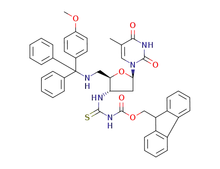 Molecular Structure of 556826-39-2 (Thymidine,
3',5'-dideoxy-3'-[[[[(9H-fluoren-9-ylmethoxy)carbonyl]amino]thioxomethyl
]amino]-5'-[[(4-methoxyphenyl)diphenylmethyl]amino]-)