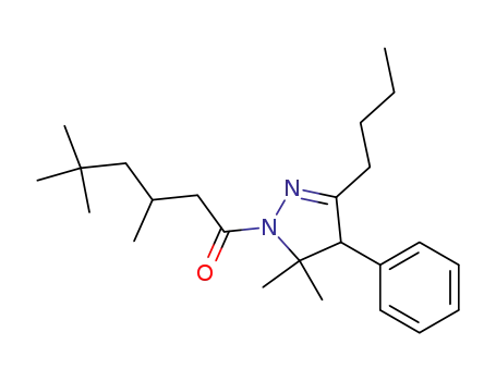 Molecular Structure of 1092695-11-8 ([3-(n-butyl)-5,5-dimethyl-4-phenyl-4,5-dihydro-(1H)-pyrazol-1-yl]-3,5,5-trimethylhexan-1-one)