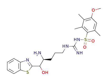 Molecular Structure of 203453-39-8 (N-<4-amino-5-(1,3-benzothiazol-2-yl)-5-hydroxypentyl>-N'-<(4-methoxy-2,3,6-trimethylphenyl)sulfonyl>guanidine)