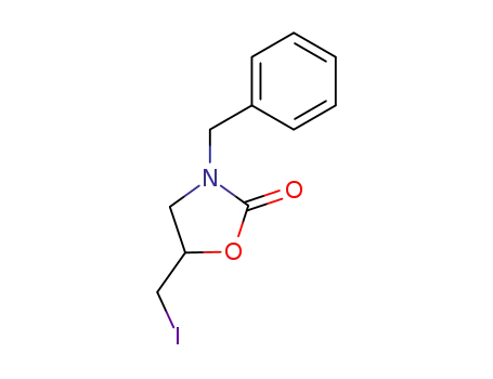 Molecular Structure of 83687-74-5 (2-Oxazolidinone, 5-(iodomethyl)-3-(phenylmethyl)-)