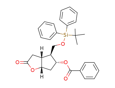 Molecular Structure of 130386-85-5 ((3aR,4S,5R,6aS)-5-benzoyloxy-4-[(t-butyldiphenylsiloxy)methyl]hexahydro-2H-cyclopenta[b]furan-2-one)