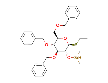 Molecular Structure of 1180492-09-4 (ethyl 2-O-dimethylsilane-3,4,6-tri-O-benzyl-1-thio-β-D-glucopyranoside)