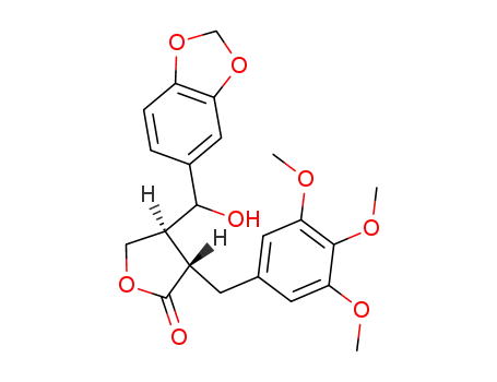 Molecular Structure of 6267-80-7 (4-[1,3-benzodioxol-5-yl(hydroxy)methyl]-3-(3,4,5-trimethoxybenzyl)dihydrofuran-2(3H)-one)