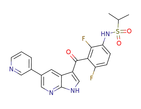 Molecular Structure of 918505-61-0 (N-[2,4-Difluoro-3-[[5-(3-pyridinyl)-1H-pyrrolo[2,3-b]pyridin-3-yl]carbonyl]phenyl]-2-propanesulfonamide)