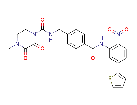 Molecular Structure of 1364569-75-4 (4-ethyl-N-(4-(2-nitro-5-(thiophen-2-yl)phenylcarbamoyl)benzyl)-2,3-dioxopiperazine-1-carboxamide)