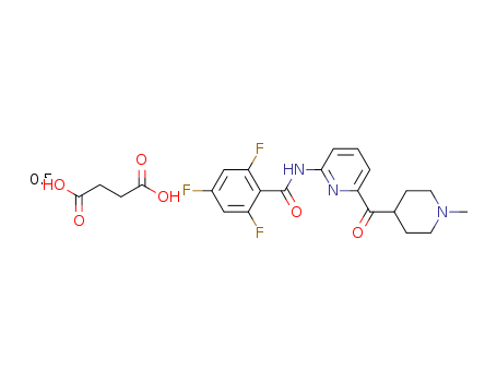 439239-92-6,Lasmiditan succinate (USAN),2,4,6-trifluoro-N-{6-[(1-methylpiperidine-4-yl)carbonyl]pyridin-2-yl}benzamide hemisuccinate