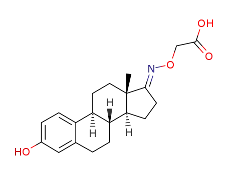 Molecular Structure of 16218-61-4 (2-({(E)-[(8R,9S,13S,14S)-3-hydroxy-13-methyl-7,8,9,11,12,13,15,16-octahydro-6H-cyclopenta[a]phenanthren-17(14H)-ylidene]amino}oxy)acetic acid)