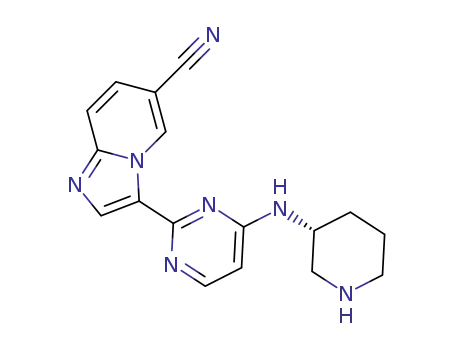 Molecular Structure of 1313006-17-5 (3-{4-[(3R)-piperidin-3-ylamino]pyrimidin-2-yl}imidazo[1,2-a]pyridine-6-carbonitrile)