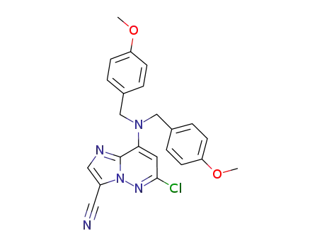 Molecular Structure of 1220631-64-0 (8-(bis(4-methoxybenzyl)amino)-6-chloroimidazo[1,2-b]pyridazine-3-carbonitrile)