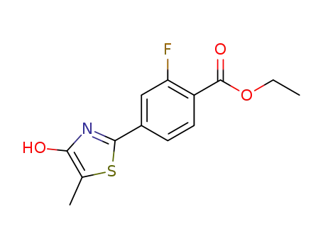 Molecular Structure of 870767-08-1 (Benzoic acid, 2-fluoro-4-(4-hydroxy-5-methyl-2-thiazolyl)-, ethyl ester)