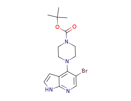 Molecular Structure of 1172066-38-4 (1-Piperazinecarboxylic acid, 4-(5-bromo-1H-pyrrolo[2,3-b]pyridin-4-yl)-, 1,1-dimethylethyl ester)