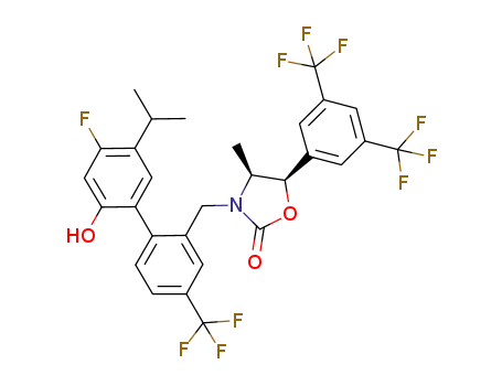 Molecular Structure of 875550-05-3 ((4S,5R)-5-(3,5-bis(trifluoromethyl)phenyl)-3-((4'-fluoro-5'-isopropyl-2'-hydroxy-4-(trifluoromethyl)biphenyl-2-yl)methyl)-4-methyl-1,3-oxazolidin-2-one)