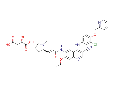 Molecular Structure of 1397922-62-1 ((E)-N-[4-[[3-chloro-4-(2-pyridylmethoxy)phenyl]amino]-3-cyano-7-ethoxy-6-quinolyl]-3-[(2R)-1-methylpyrrolidin-2-yl]prop-2-enamide L-malate)