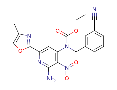 Molecular Structure of 947145-82-6 ([2-amino-6-(4-methyl-oxazol-2-yl)-3-nitro-pyridin-4-yl]-(3-cyano-benzyl)-carbamic acid ethyl ester)