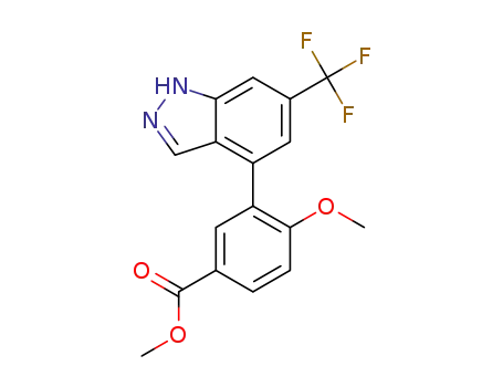 Molecular Structure of 1454296-45-7 (methyl 4-methoxy-3-(6-(trifluoromethyl)-1H-indazol-4-yl)benzoate)