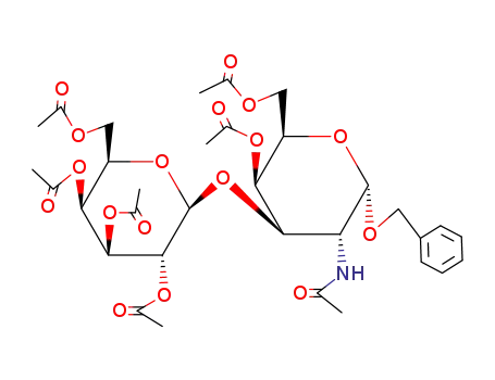 Molecular Structure of 3809-10-7 (Benzyl 2-Acetamido-4,6-di-O-acetyl-3-O-(2,3,4,6-tetra-O-acetyl--D-galactosyl)-2-deoxy-a-D-galactopyranoside)