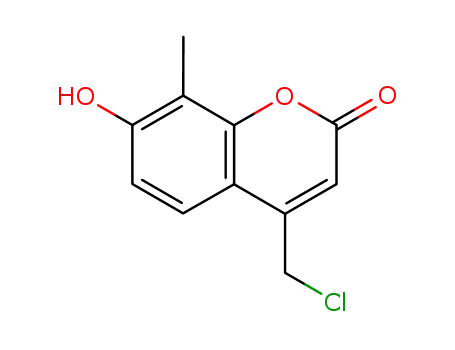 Molecular Structure of 163684-50-2 (4-CHLOROMETHYL-7-HYDROXY-8-METHYL-CHROMEN-2-ONE)