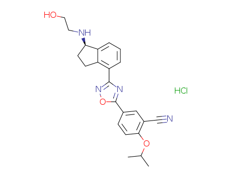 1306760-85-9,Benzonitrile, 5-[3-[(1S)-2,3-dihydro-1-[(2-hydroxyethyl)aMino]-1H-inden-4-yl]-1,2,4-oxadiazol-5-yl]-2-(1-Methylethoxy)- (HCl salt),Benzonitrile, 5-[3-[(1S)-2,3-dihydro-1-[(2-hydroxyethyl)aMino]-1H-inden-4-yl]-1,2,4-oxadiazol-5-yl]-2-(1-Methylethoxy)- (HCl salt);R-Ozanimod Hydrochloride